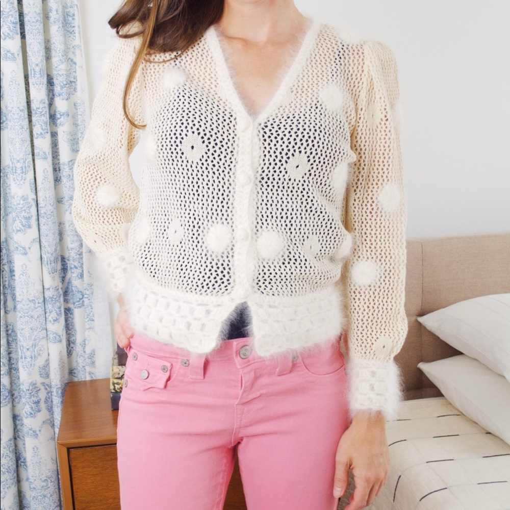 Vintage Joani Rome Ivory Sweater with Yarn Embroidered Flower Detail